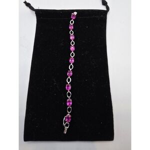 925 Sterling‎ Silver Lab-Created Pink Sapphire Tennis Link Bracelet